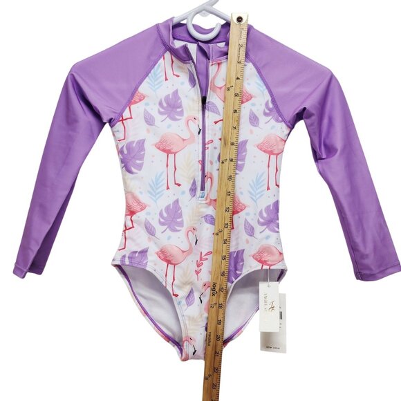 Angel Season Girls Long Sleeve UV One Piece Flamingo Swimsuit Size 7 Years - Picture 4 of 8